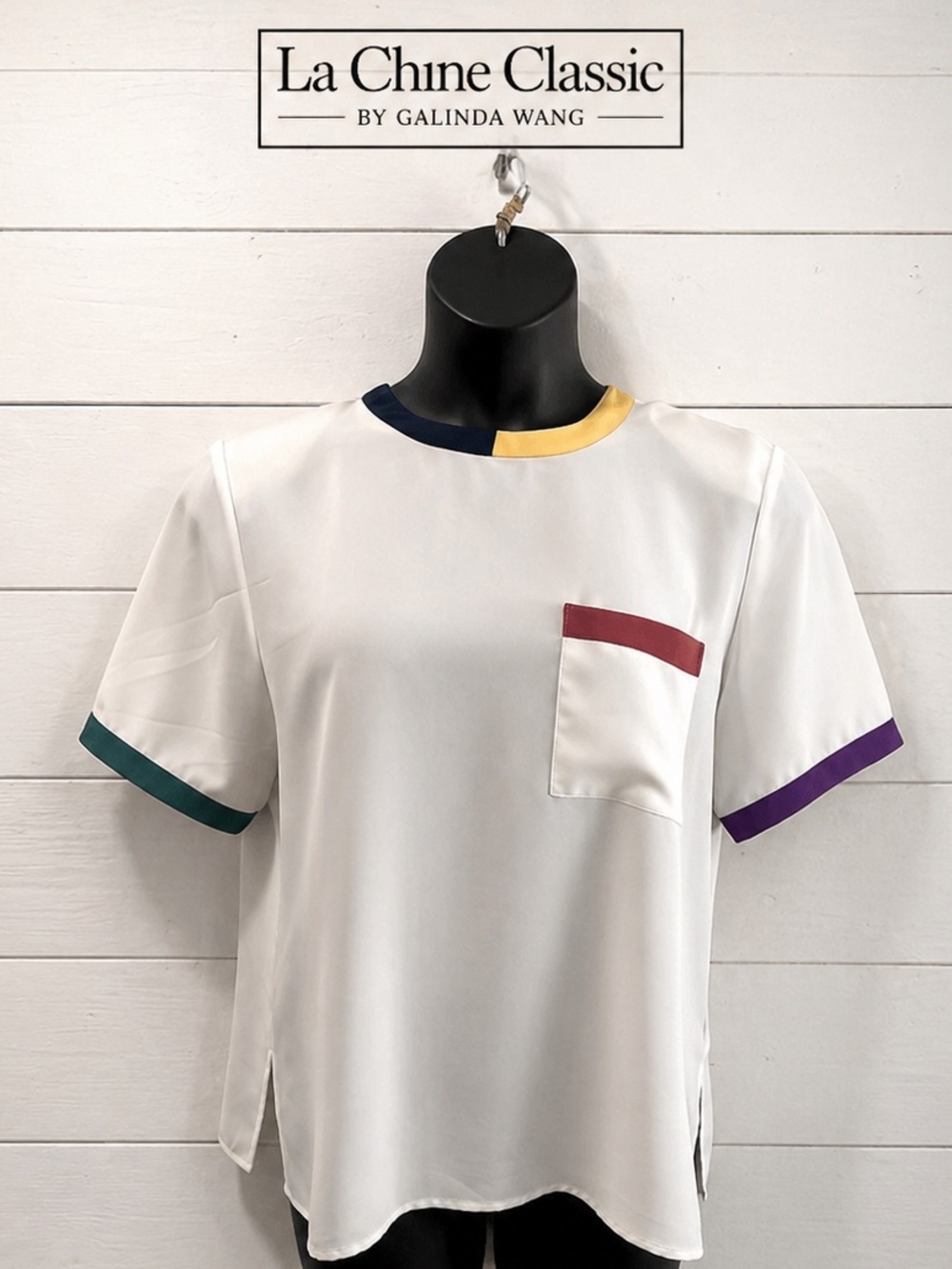 La Chine Classic by Galinda Wang – Vintage Cream Colorblock Top UK 16